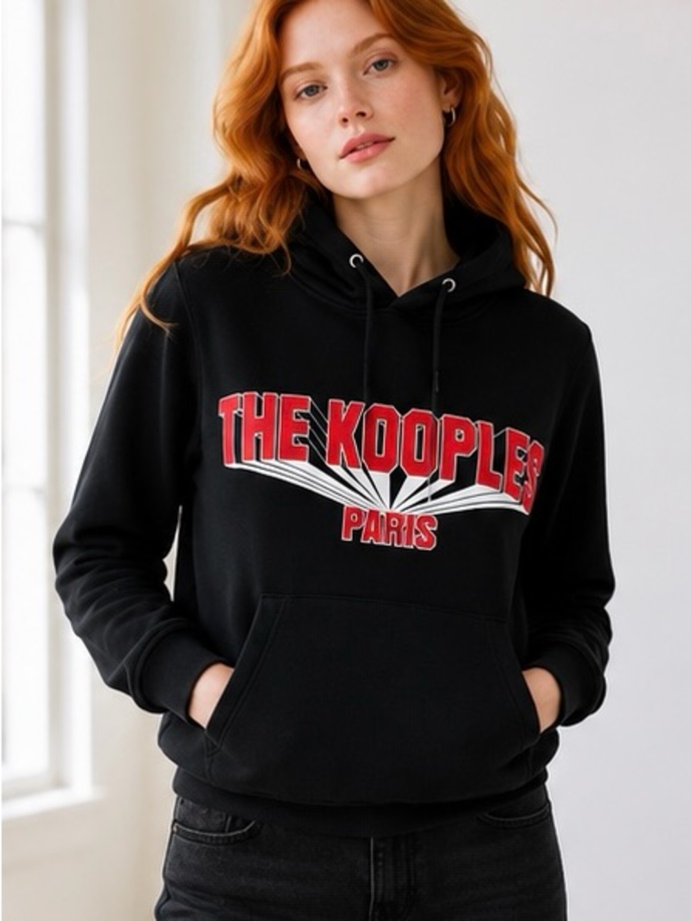 The Kooples Black Hoodie with Red Logo and White Accents